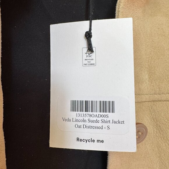 NWT Reformation Veda Lincoln Suede Shirt Jacket in Oat Distressed Tan Small - Picture 4 of 16